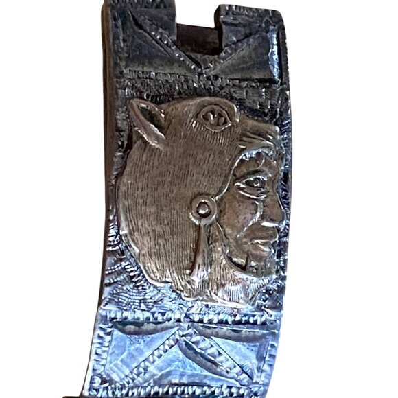 Vintage Mexican Sterling Silver & Gold Accented Panel Bracelet - Picture 15 of 16